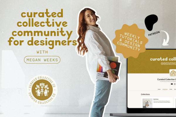 Graphic showing Graphic Designer Patreon Community, with a women holding books and a laptop screen