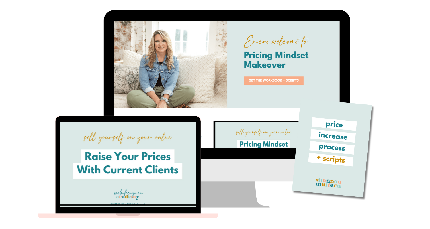 Screen, laptop and page mocked up with Pricing Mindset Makeover